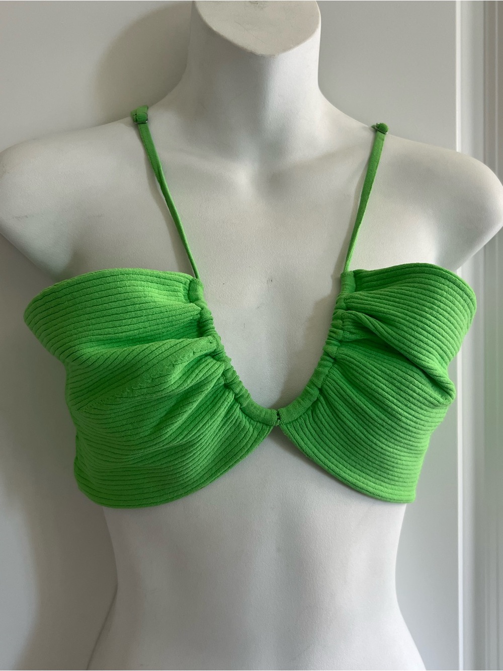 A.L.C. Bright Lime Ribbed Ruched Crop Top